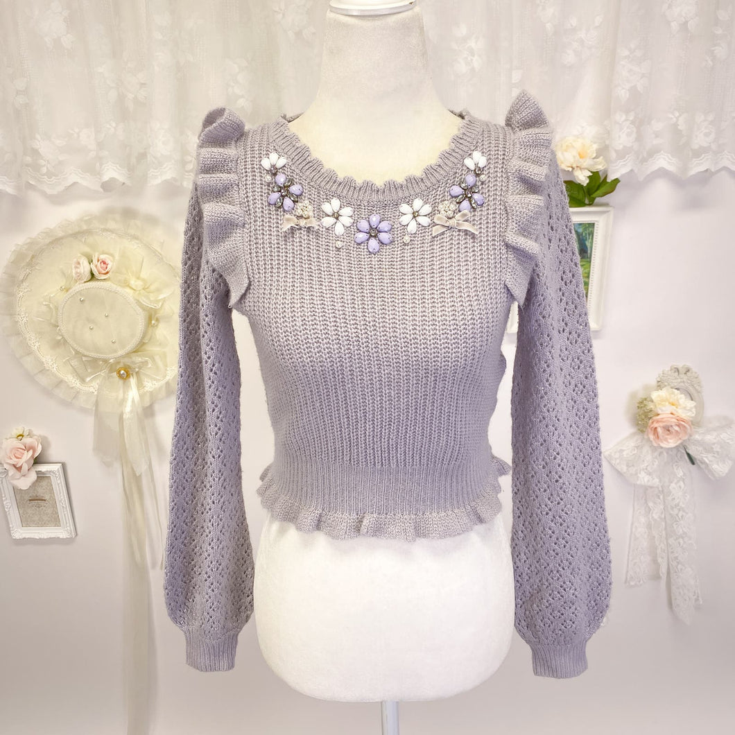 Liz Lisa lilac crochet blouse with floral neck accent 1810