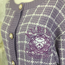 Load image into Gallery viewer, Sanrio purple Kuromi crochet gingham cardigan 1672
