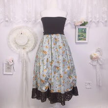 Load image into Gallery viewer, Axes Femme long floral sun dress with lace trim and bow 1981
