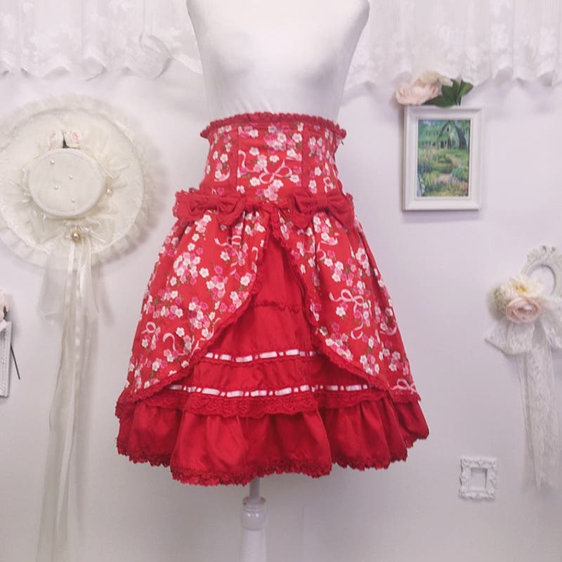 Bodyline high-waisted red floral lolita skirt 1939