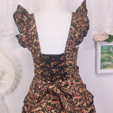 Load image into Gallery viewer, Black Bodyline dress with red and peach floral pattern 1914
