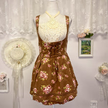 Load image into Gallery viewer, lizmelo liz lisa x my melody himekaji floral brown corduroy suspender skirt 1807
