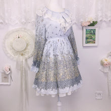 Load image into Gallery viewer, Axes Femme pastel blue dress with floral pattern 1980
