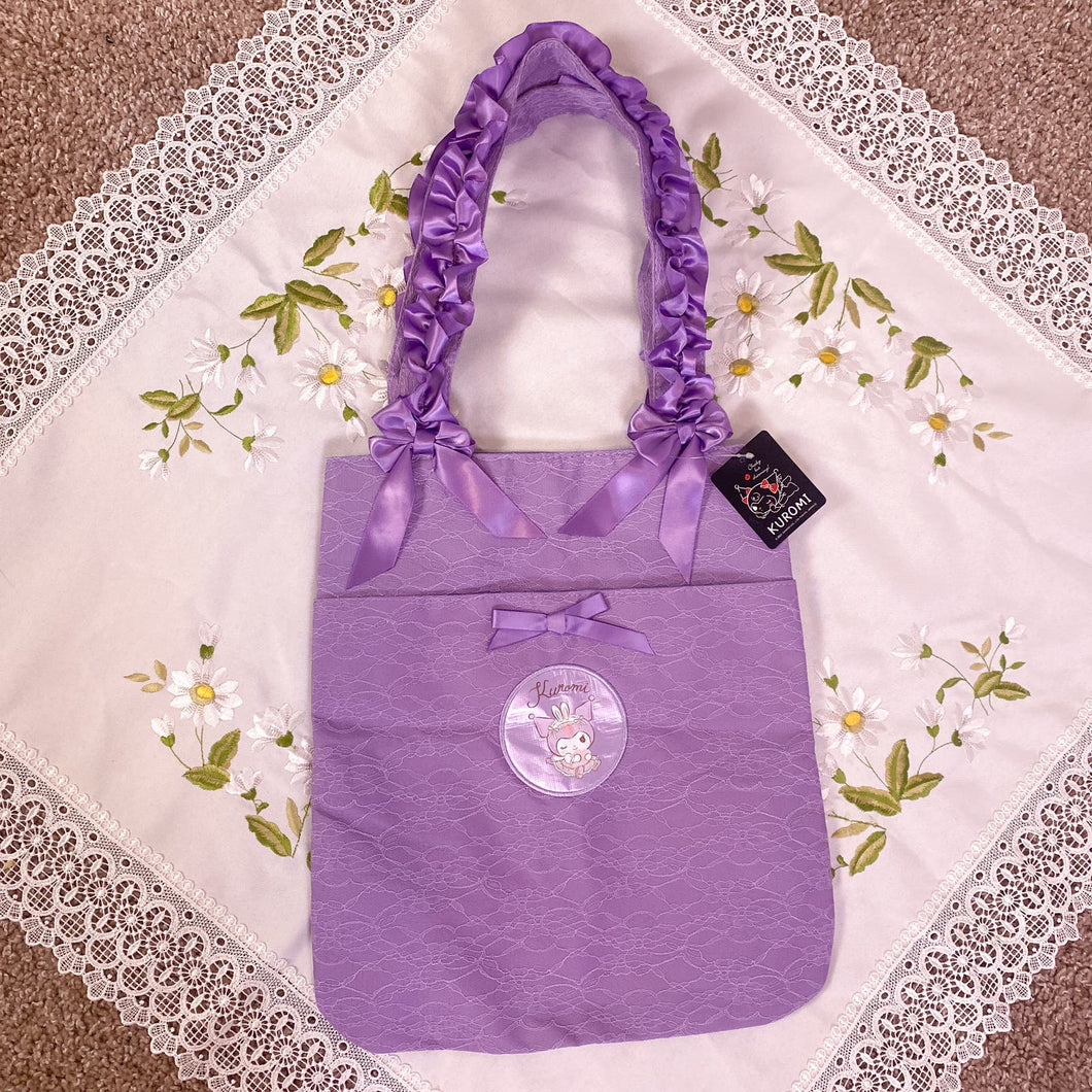 kuromi sanrio lace tote bag purple purse with ruffle bow straps 1790