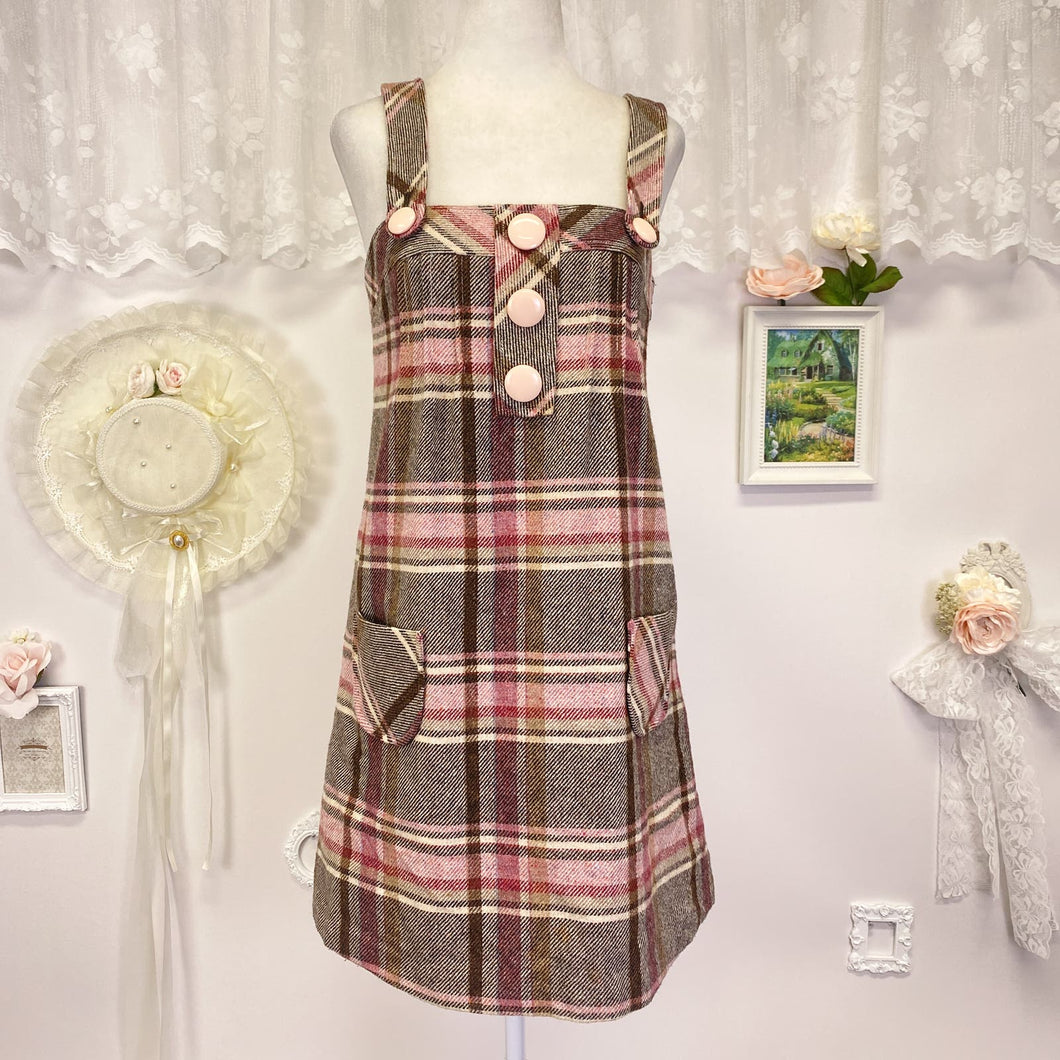 liz lisa wool plaid tartan jumperskirt dress grey and pink 1846