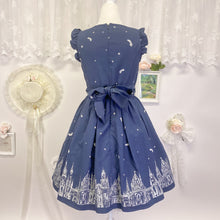 Load image into Gallery viewer, Ank rouge feather castle dark blue dress with pom pom bow tie 1882

