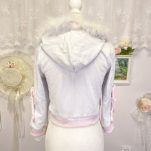 Load image into Gallery viewer, Swan Kiss kawaii faux fur cropped jacket with heart accents 1818

