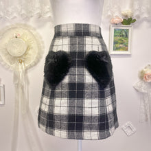 Load image into Gallery viewer, ank rouge faux fur heart pocket wool plaid tartan skirt 1881
