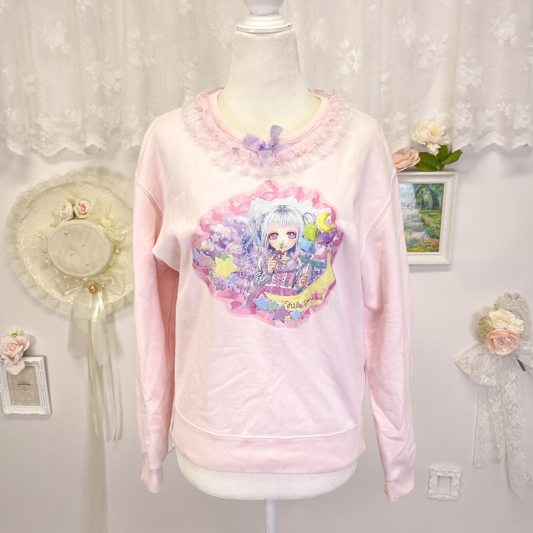 Nile Perch kawaii pastel pink sweater with sweet anime girl 1832