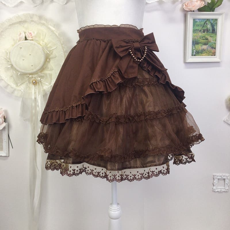 Bodyline brown ruffled tiered lolita skirt size M 1995