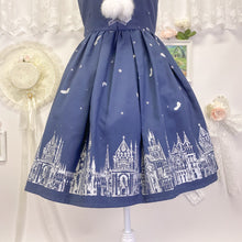 Load image into Gallery viewer, Ank rouge feather castle dark blue dress with pom pom bow tie 1882
