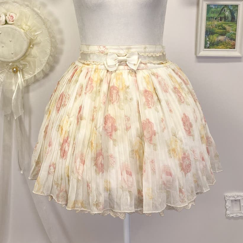 liz lisa floral chiffon bow ribbon lace white skirt 1872
