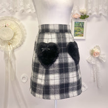 Load image into Gallery viewer, ank rouge faux fur heart pocket wool plaid tartan skirt 1881
