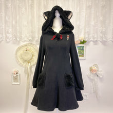 Load image into Gallery viewer, Secret Honey black cat ear and tail coat sweater dress - 1820

