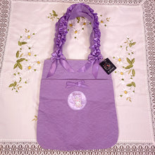 Load image into Gallery viewer, kuromi sanrio lace tote bag purple purse with ruffle bow straps 1790
