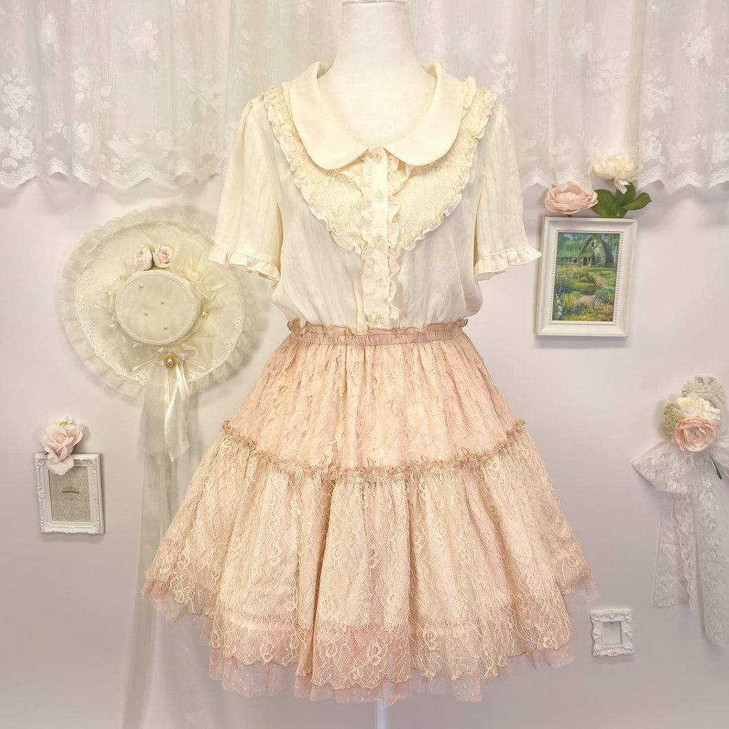 axes femme mori girl lace tiered collared dress pink and white 1884