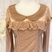 Load image into Gallery viewer, liz lisa lace knit collar brown tan blouse 1861
