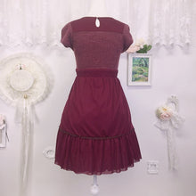 Load image into Gallery viewer, Axes Femme burgundy dress with lace trim and ruffles 1949

