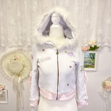 Load image into Gallery viewer, Swan Kiss kawaii faux fur cropped jacket with heart accents 1818
