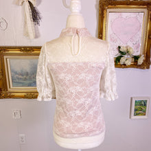 Load image into Gallery viewer, ank rouge sheer lace blouse with cameo black bow pin 1755
