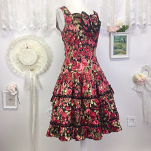 Load image into Gallery viewer, Bodyline rose pattern tiered dress with ruffles size M 1989
