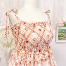 Load image into Gallery viewer, liz lisa shirred plaid floral self tie strappy sleeveless dress 1852
