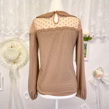 Load image into Gallery viewer, liz lisa lace knit collar brown tan blouse 1861
