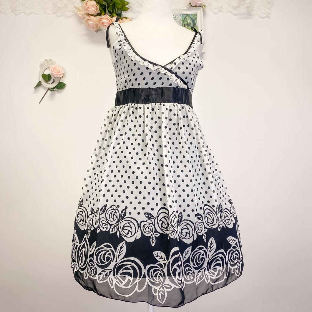 TRALALA liz lisa polkadot rose black and white babydoll dress 1898