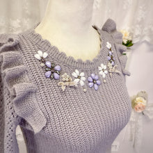 Load image into Gallery viewer, Liz Lisa lilac crochet blouse with floral neck accent 1810
