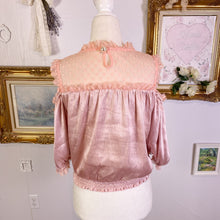 Load image into Gallery viewer, swankiss heart sheer tulle and crepe fabric open shoulder blouse 1731
