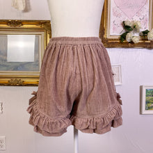 Load image into Gallery viewer, axes femme poetique corduroy ruffle shorts with corset ribbon bows 1688

