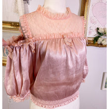 Load image into Gallery viewer, swankiss heart sheer tulle and crepe fabric open shoulder blouse 1731
