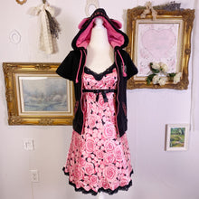 Load image into Gallery viewer, real satin floral rose gyaru pink &amp; blank cami slip nightgown dress XL 1745
