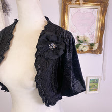 Load image into Gallery viewer, axes femme velvet velour bolero shrug with flower pin 1729
