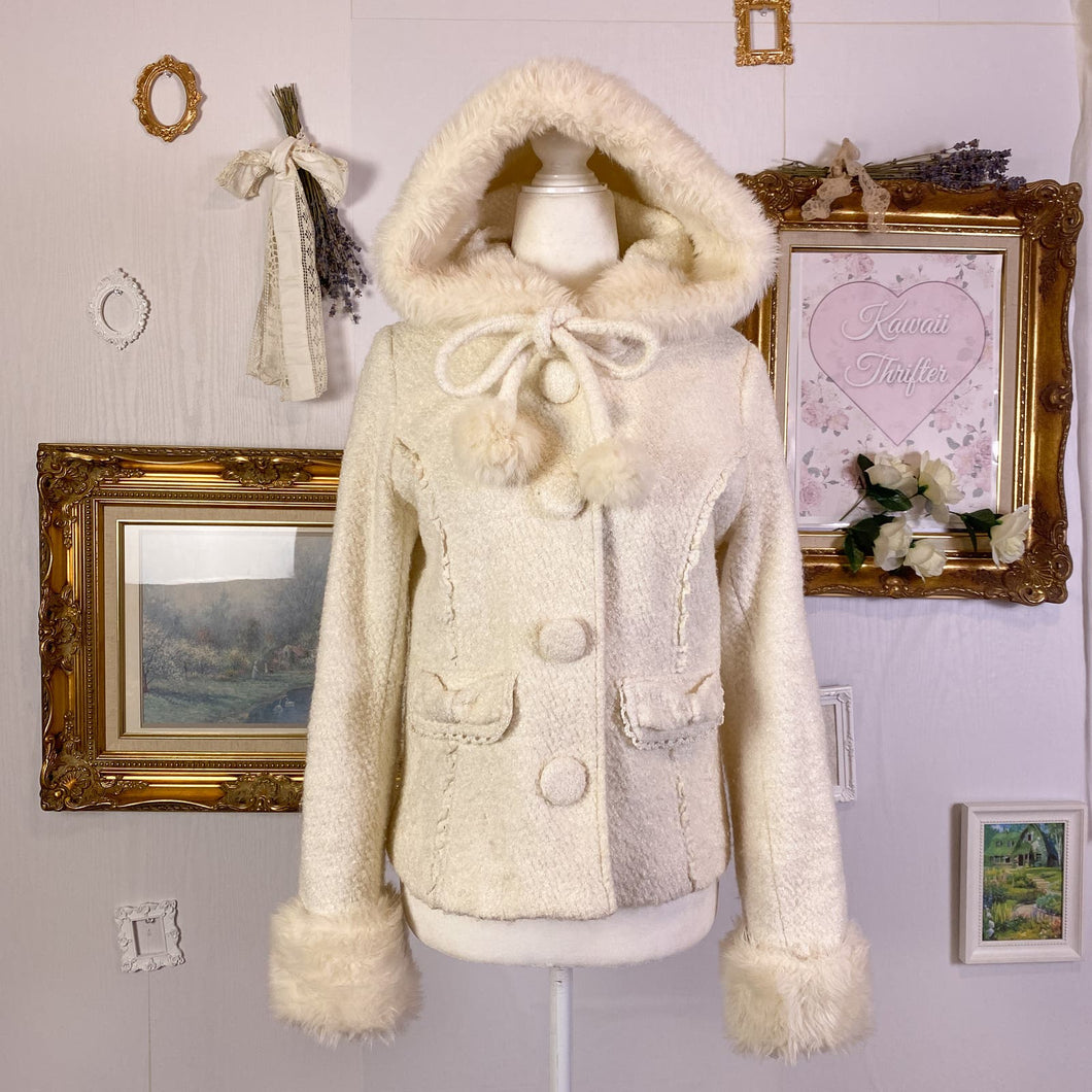 ank rouge wool lolita gyaru fur coat with pom poms 1690