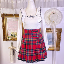 Load image into Gallery viewer, Secret honey plaid tartan pleated heart buckle skirt
