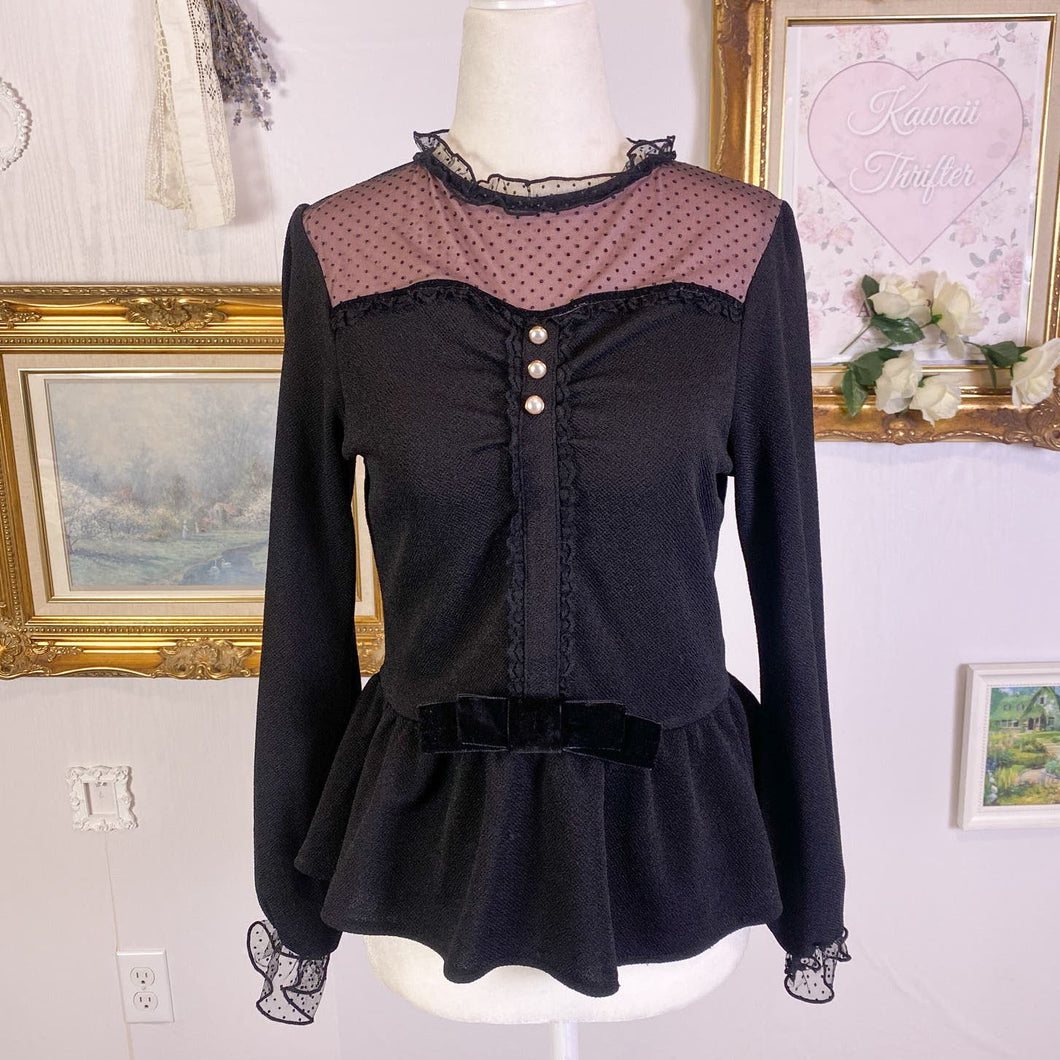 axes femme poetique peplum style lolita cutsew black blouse 1719