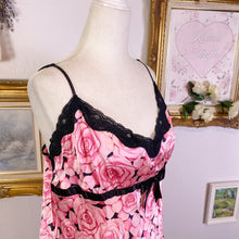 Load image into Gallery viewer, real satin floral rose gyaru pink &amp; blank cami slip nightgown dress XL 1745
