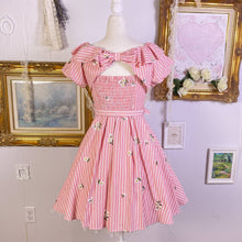 Load image into Gallery viewer, secret honey floral embroidered striped dress with belt
