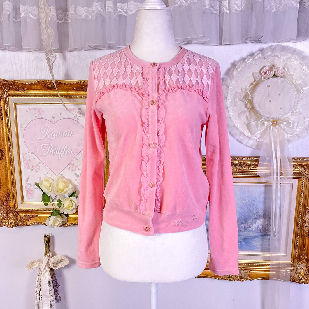 Shirley temple pink velour velvet cardigan