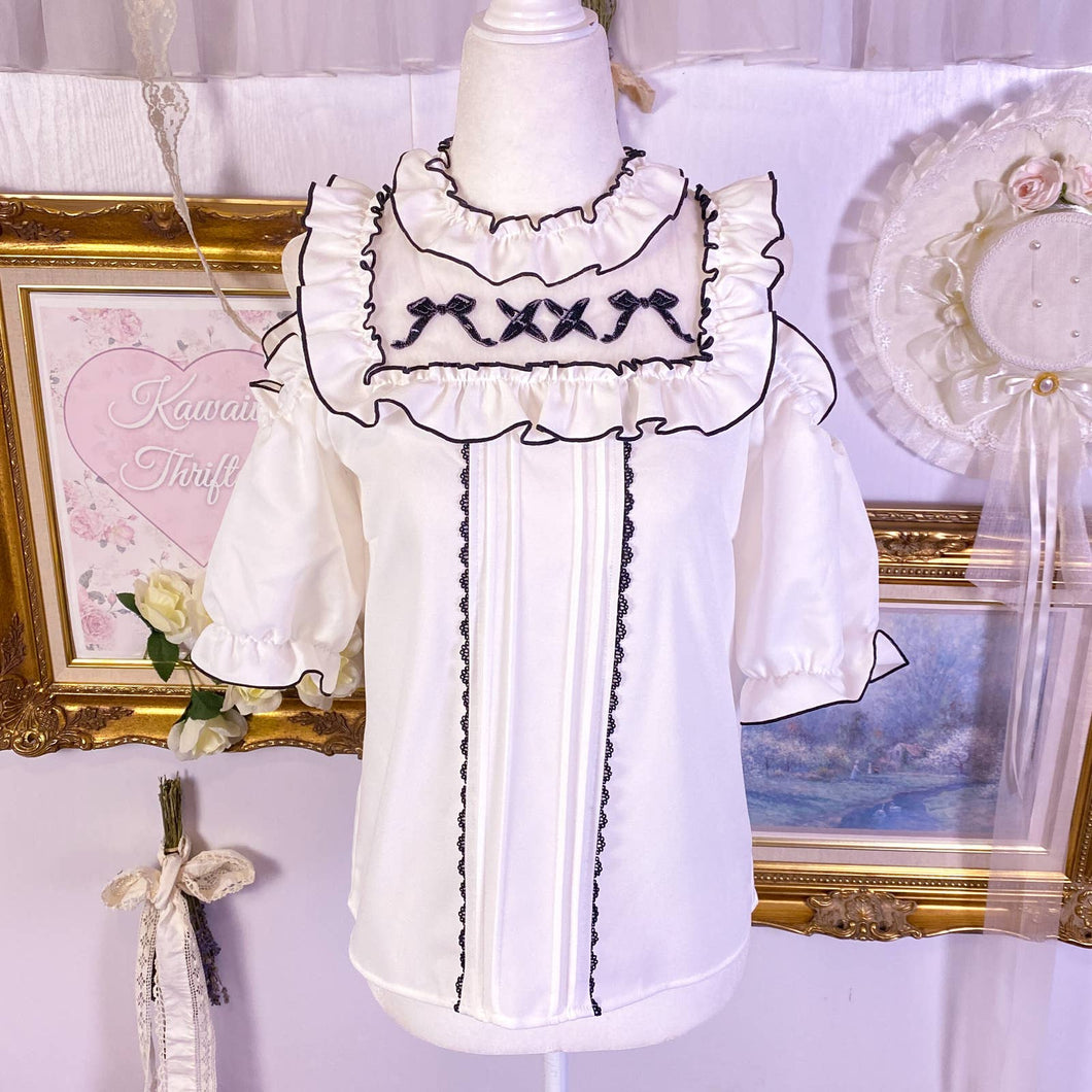 dear my love lolita open shoulder blouse with bow embroidery M