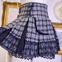 Load image into Gallery viewer, TRALALA (Liz lisa) tweed plaid pleated skirt with bow pin
